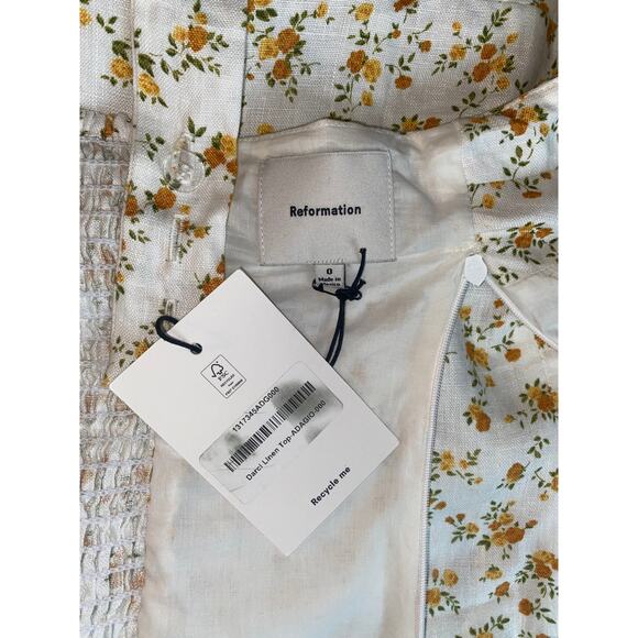 NWT Reformation Darci Floral Linen Top Yellow White Size 0 - Picture 3 of 9